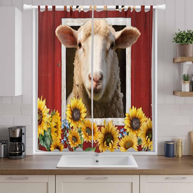 Sheep Sunflower Living Room Curtains 96 Inch Length, Window Curtains Tab Top - Image 9