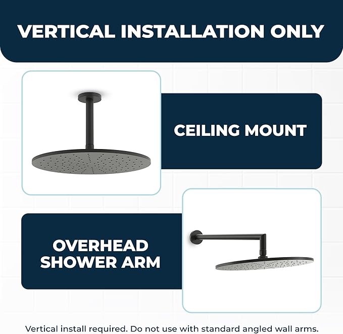HammerHead Showers® Solid Metal 12 Inch Rainfall Shower Head, Large Rain Shower Head, 2.5 GPM High Flow Shower Head Optimized for Pressure, Wall-Mounted or Ceiling Rain Shower Head, Matte Black