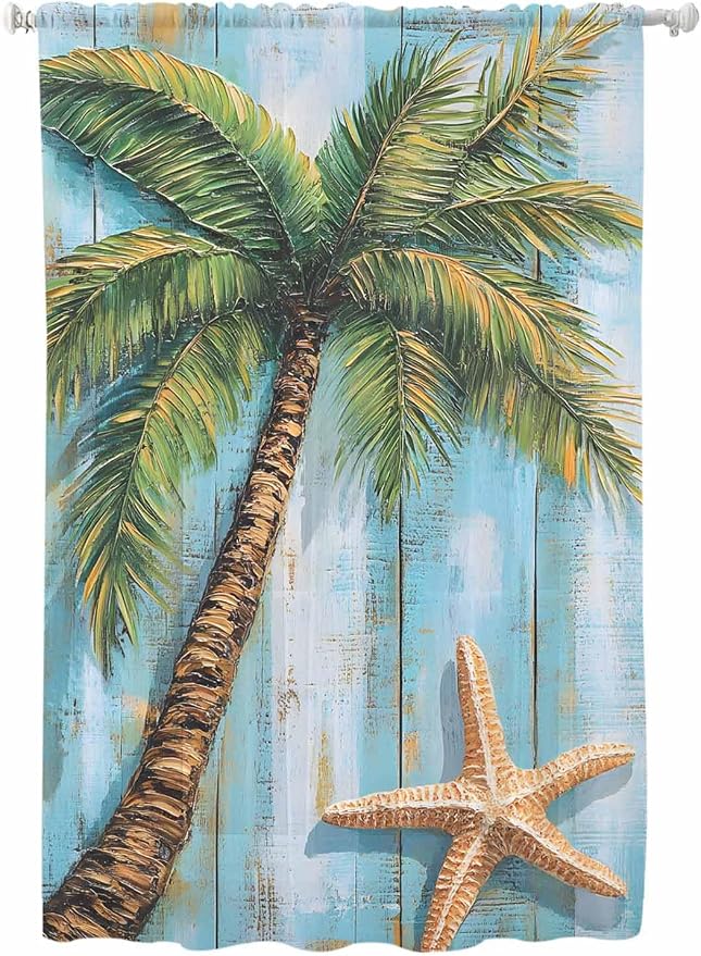 Sheer Curtains 72 Inches Long, Coastal Beach Tree Semi Sheer Curtains Light by Unknown