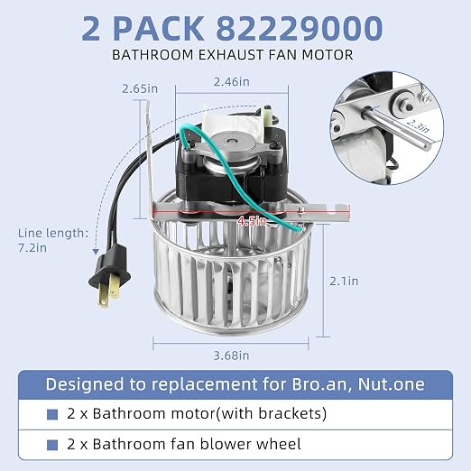 【Upgrade 100% Copper】 2 Pack 82229000 S82229000 Bathroom Exhaust Fan Motor - Image 2