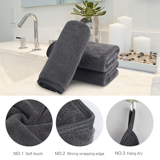 SINLAND Absorbent Coral Velvet Washcloth Ultra Soft Microfiber Face Towels 12 x 12 inch Multi-Purpose Face Cloths for Household and Sport