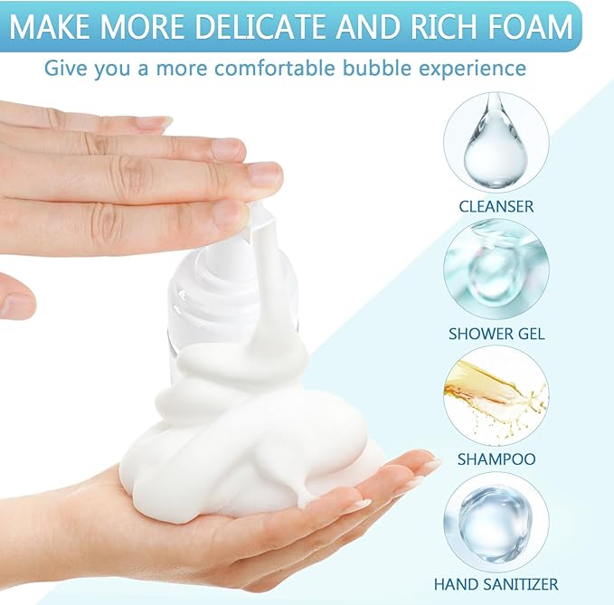 Foam Pump Bottle 8.5oz/250ml Clear Empty Foam Bottle Pump, Travel Foam Bottles for Soap, Shampoo, Cleaning Foam Dispenser Bottle Refillable (4 Pack)