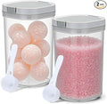 2 Pack Bath Salt Jar with Pop-Up Airtight Lid and Scoop, 1.8L Plastic Airtight Storage Canister Bathtub Accessories for Bathroom Salt, Flour, Candy, Tea