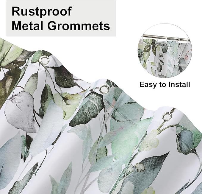 Colorful Star Sage Green Eucalyptus Waterproof Shower Curtain Set with Hooks, Minimalist Watercolor Floral Print Bathroom Décor, Plant Leaves Washable Fabric Shower Curtain, 72 x 84 Inch