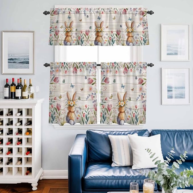 Kitchen Curtains Tiers and Valance Set of 3, Easter Light Filtering Window - Image 6