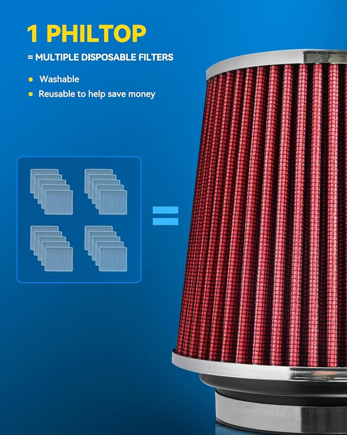 PHILTOP Universal Clamp-On Air Intake Filter, Replacement Air Filter High Flow - Image 2