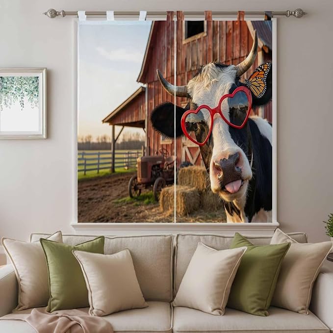 Farm Cows Bedroom Curtains 72 Inch Length, Window Curtains Tab Top, Farmhouse - Image 9