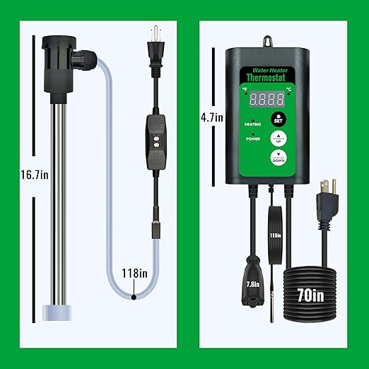 1800W Fully Submersible Water Heater for Hot Tub & Above Ground Pool – Portable Immersion Electric Heater with GFCI & Thermostat for Bathtub, Inflatable Pool, Baptistry, Sap and Bucket
