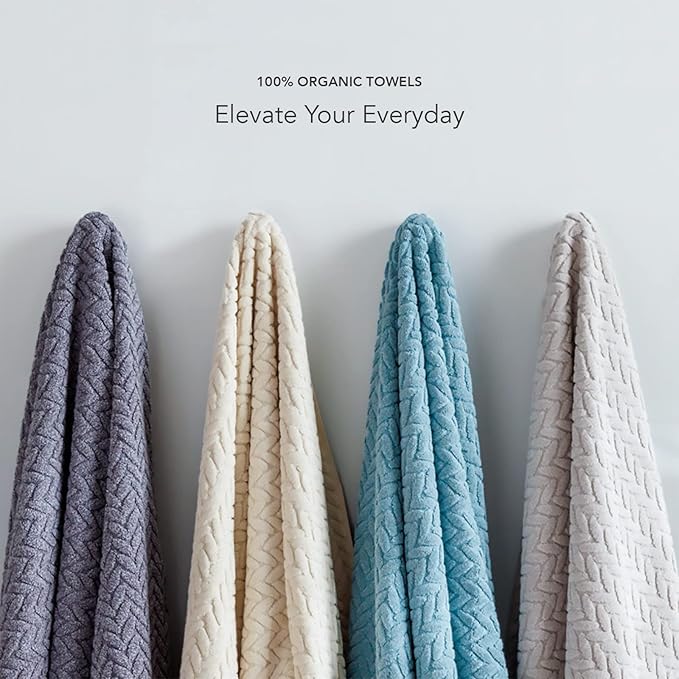 Texere 100% Organic Cotton Jacquard 650 GSM Premium Bath Towel Sets - Extra Absorbent Quick Dry and Plush (Cable, Birch, 2 Bath & 2 Hand Towels)