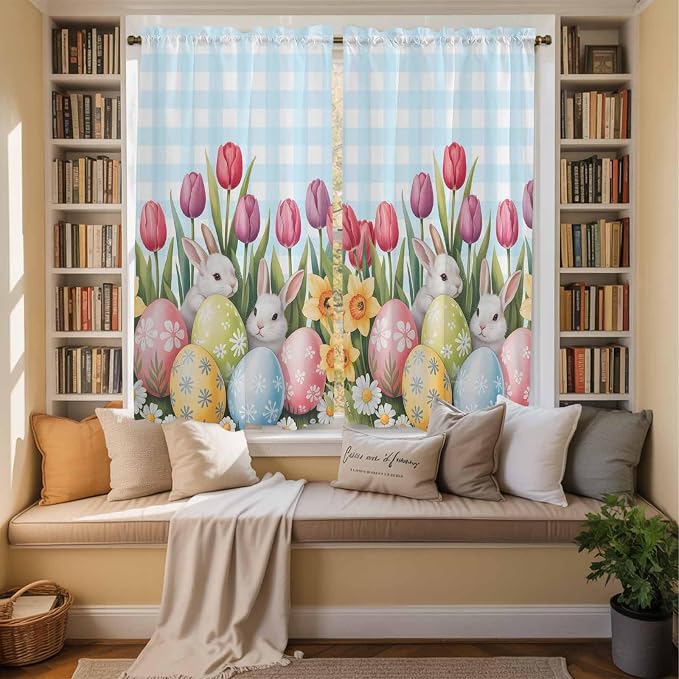 Easter Window Curtains 63 Inch Long 2 Panel Set, Rod Pocket Bedroom Curtains & - Image 3