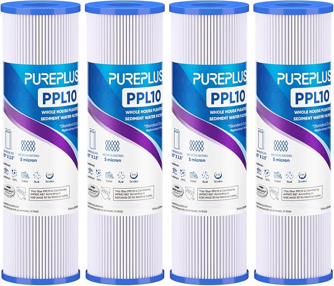 PUREPLUS 5 Micron 10"x2.5" Whole House Pleated Sediment Filter by PUREPLUS