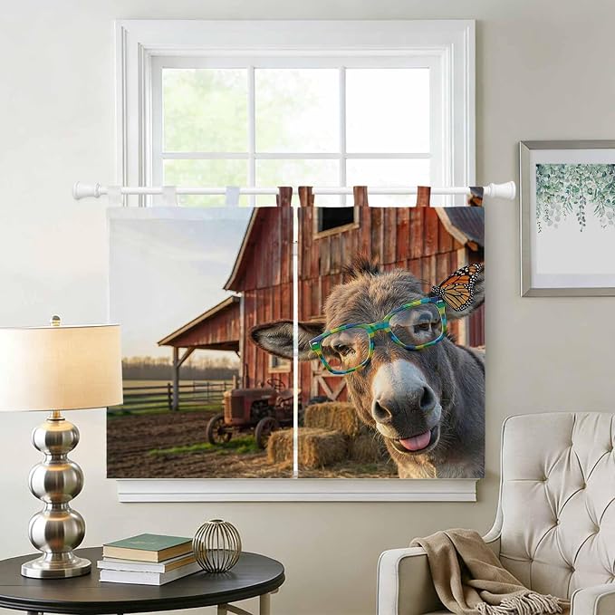 Farm Donkeys Bedroom Curtains 63 Inch Length, Window Curtains Tab Top, - Image 2