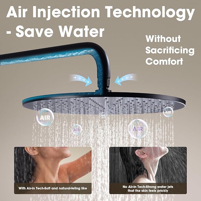 TRUSTMI 12 inch Round Bathroom Luxury Rain Mixer Combo Set Wall Mounted Rainfall Shower Head System Matte Black, (Contain Faucet Rough-in Valve Body and Trim)