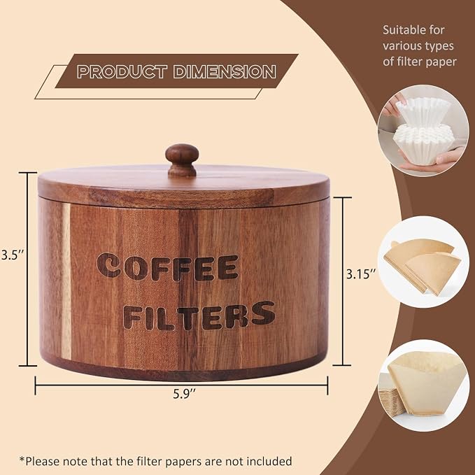 Acacia Wood Coffee Filter Holder and Storage - Image 3