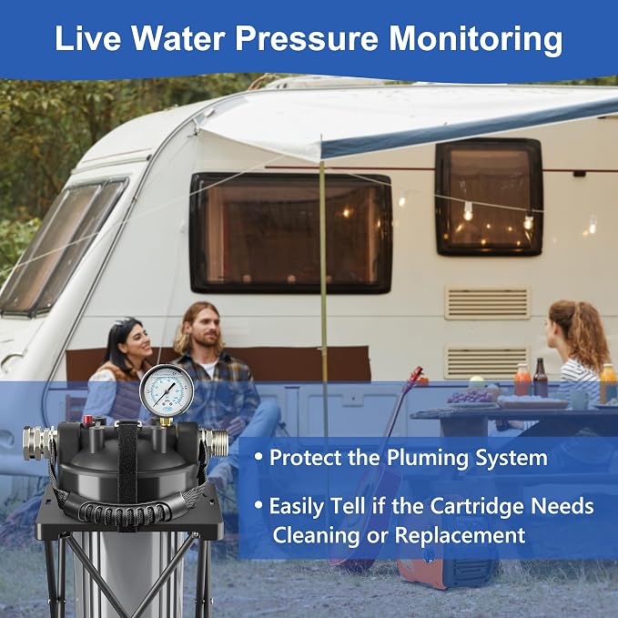 6-Layer RV Water Filter with Stand and 0.5 Micron Filtration, 3/4" GHT Metal - Image 6