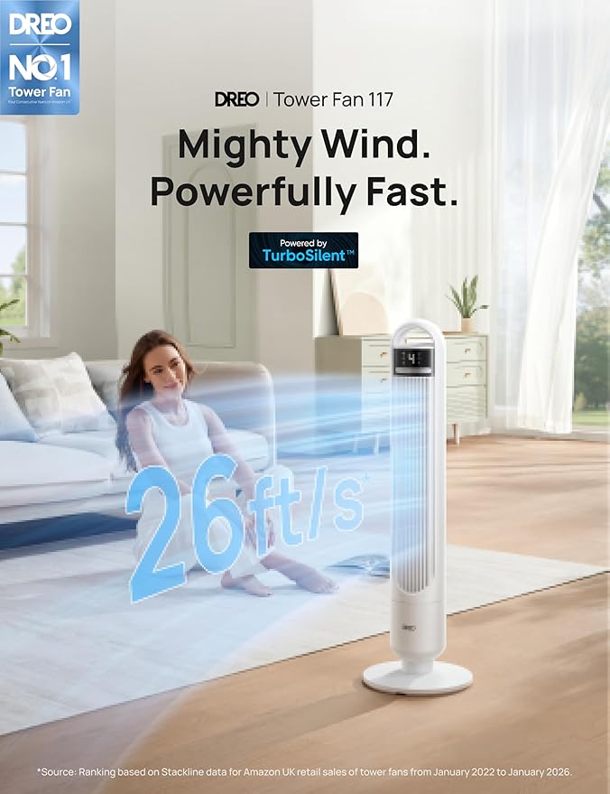 DREO Tower Fan for Bedroom, 90° Oscillating Standing Fans for Room - Image 2