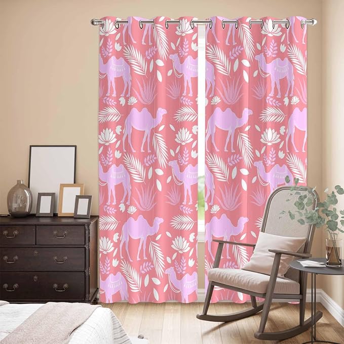 2 Panel Kitchen Cafe Curtains, Desert Camel Sunlight Filtering Nature Air - Image 3