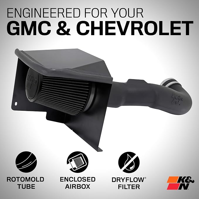 K&N Cold Air Intake System: Dry-Flow Air Filter, Increase Performance & Towing: - Image 2