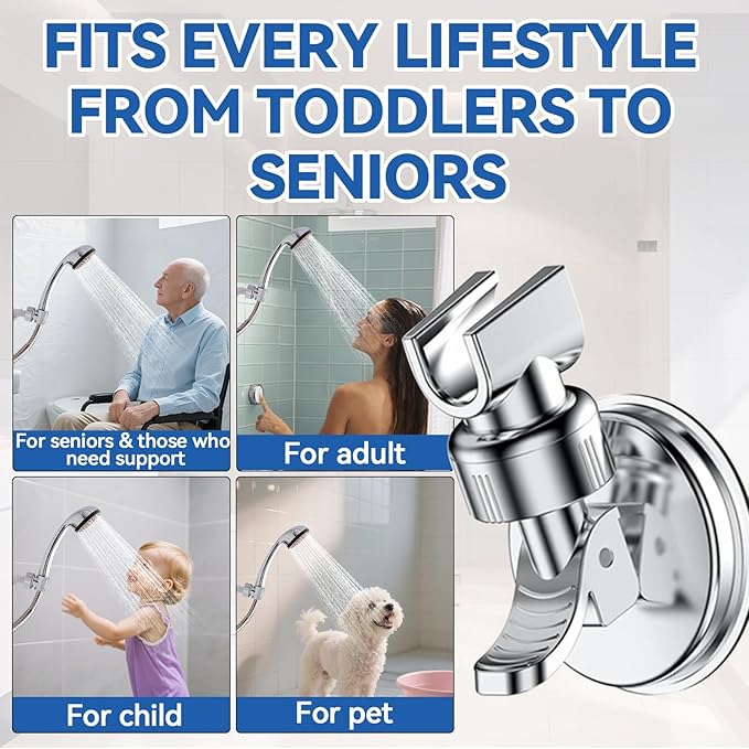 Adjustable Shower Head Holder, Bathroom Suction Cup Bracket for Handheld Shower, Removable Wall Mount (Silver-2)
