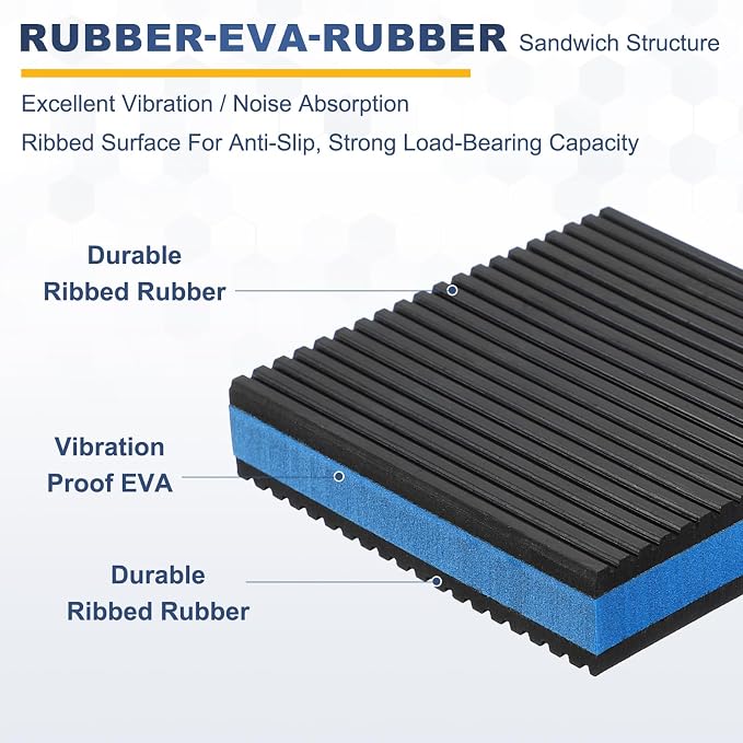 HARFINGTON 8Pcs Rubber Anti-Vibration Pads 4" x 4" x 7/8" Heavy Duty EVA - Image 3