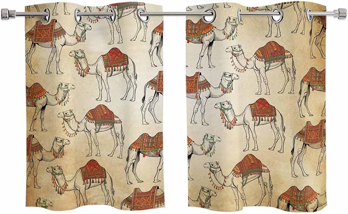 2 Panel Kitchen Cafe Curtains, Desert Sand Camel Sunlight Filtering Nature Air by Hokiten