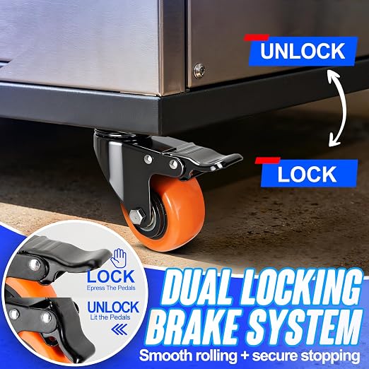2 Inch Caster Wheels Set of 4, Dual Locking Small PU Casters 150LB Each - Image 3