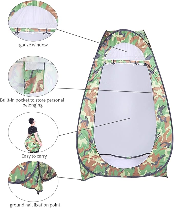 Pop Up Privacy Shower Tent,Portable Outdoor Bathroom Toilet Changing Dressing Room,Instant Rain Shelter for Camping & Beach,Lightweight & Sturdy, Easy Set Up, Foldable, with Carry Bag (Camouflage)