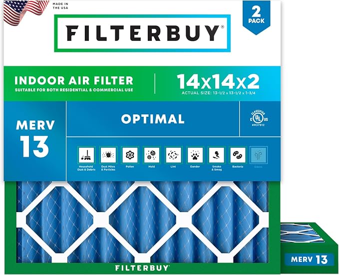 Filterbuy 14x14x2 Air Filter MERV 13 Optimal Smoke & Allergy Defense, by Filterbuy