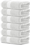 White Classic Luxury Silver Hand Towels - Soft 100% Turkish Cotton | Highly Absorbent Hotel spa Bathroom Towel Collection | 16x30 Inch | Set of 6
