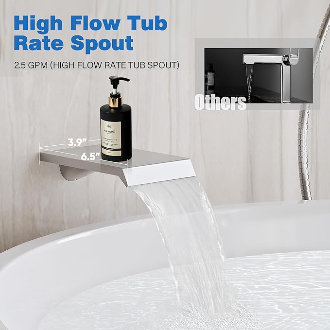 Shower System with Tub Spout, All Metal Tub Shower Faucet Set with 10'' Rain shower heads and handheld spray combo,Wall Mounted Tub Shower Systems with Valve and Trim Kit, Brushed Nickel