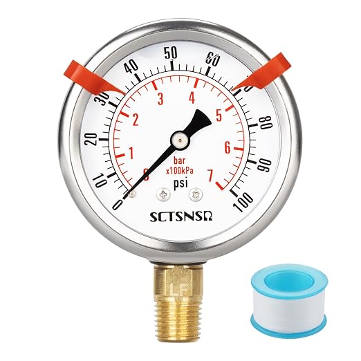 0 to 100 Psi Lead-Free Pressure Gauge, Glycerin Liquid Filled, 2.5 inch Dial by SCTSNSR