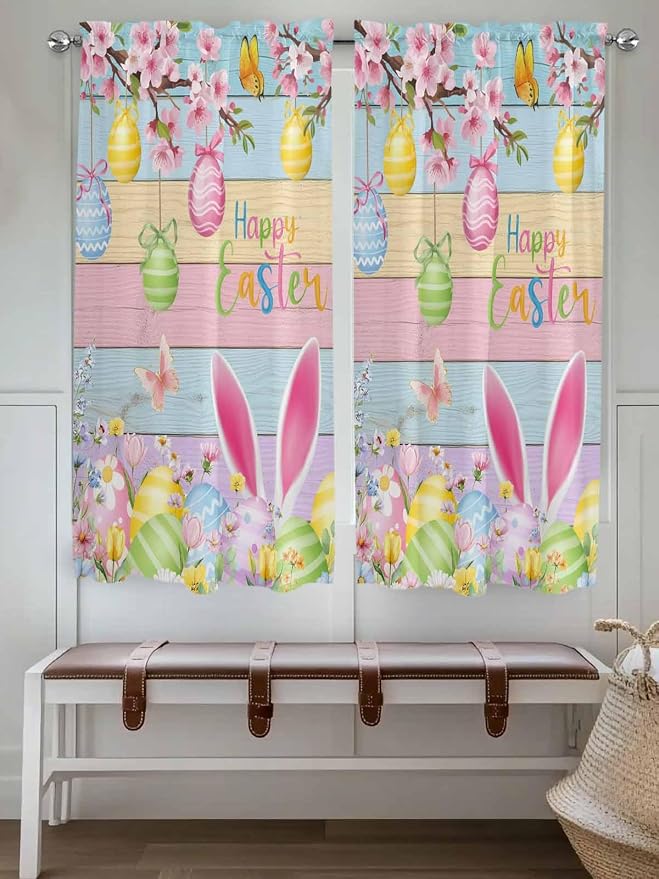 Colorful Easter Living Room Curtains 72 Inches length, Spring Watercolor Bunny - Image 4