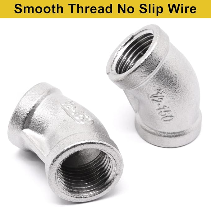 45 Degree Elbow 2PCS, 1/2" NPT Female x 1/2" NPT Female 304 Stainless Steel - Image 6