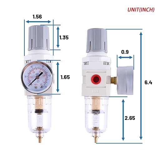 1/4 Inch NPT Air Filter Regulator Combo Piggyback, Air Compressor Water - Image 2