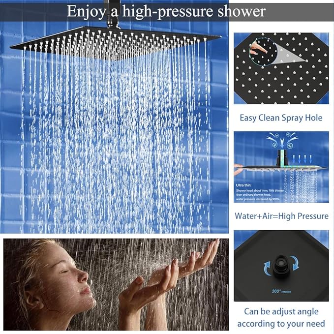 Shower Faucet Set Matte Black Shower System, Ceiling Mount 10 Inch Shower Head with 6 Inch Wall Mount Shower Head, Knob Switch Diverter Shower Faucet, Rough-in Valve Body and Trim Included