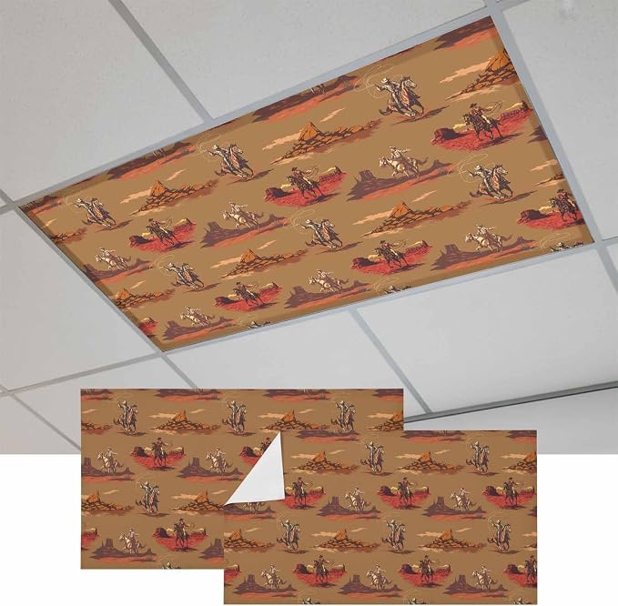 Cowboys Horses 2 Pcs Fluorescent Light Covers 4 x 2 Feet, Desert Ethnic Winds - Image 2