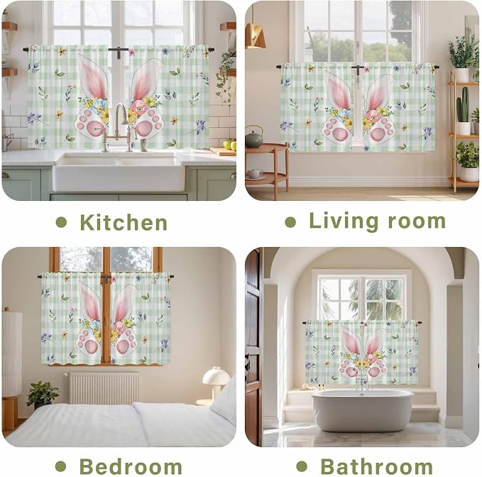 Easter Kitchen Curtains 45 Inch Long 2 Panel Set, Rod Pocket Window Treatment - Image 8