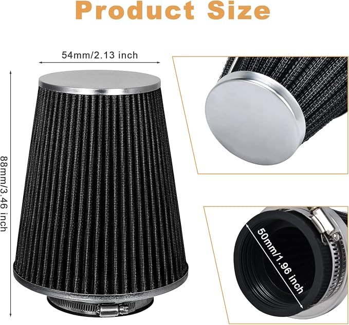 Mtsooning Air Intake Filter Pod, 54mm/2.12" Tapered Clamp-on Breather, Inlet - Image 3