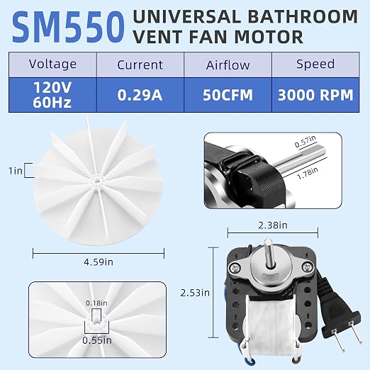 AMI PARTS Universal Bathroom Vent Fan Motor Kit SM550 Electric Motors Fit - Image 2