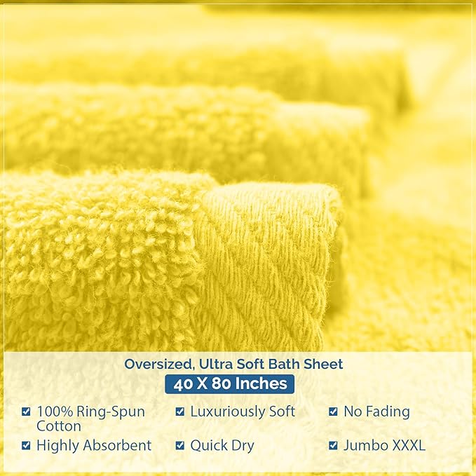 DAN RIVER Pack of 1 Bath Sheet 40x80 Inches, Large Bath Towels Oversized for Adults, Soft and Absorbent Hotel Towels - Yellow