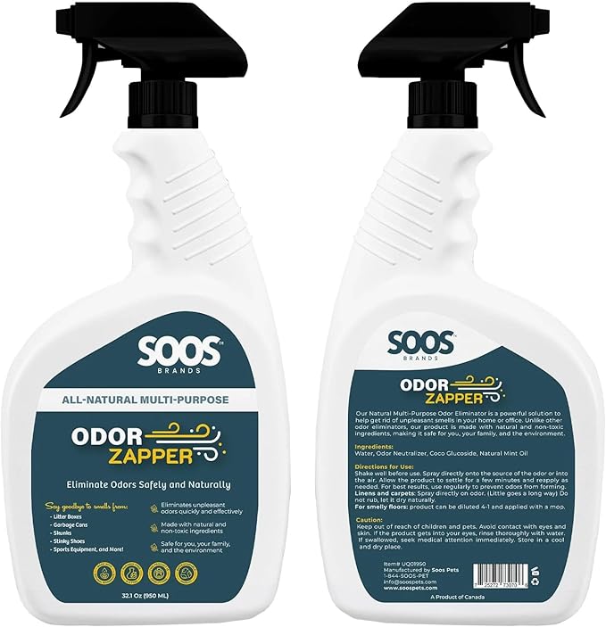Soos Odor Zapper Natural Odor Eliminator Multi-Purpose Odor Removal Spray for Home and Beyond (32.1 oz / 950 ml)