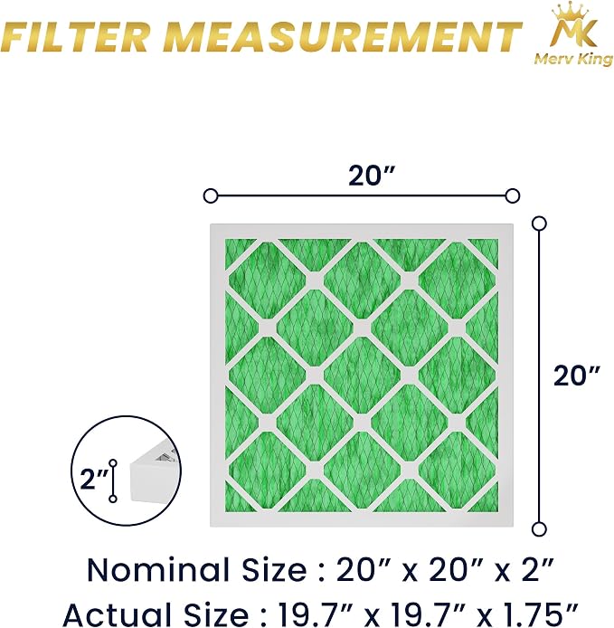 MervKing 20x20x2 Air Filter Actual Size: 19.7" x 19.7" x 1.75" MERV 13 MPR - Image 2