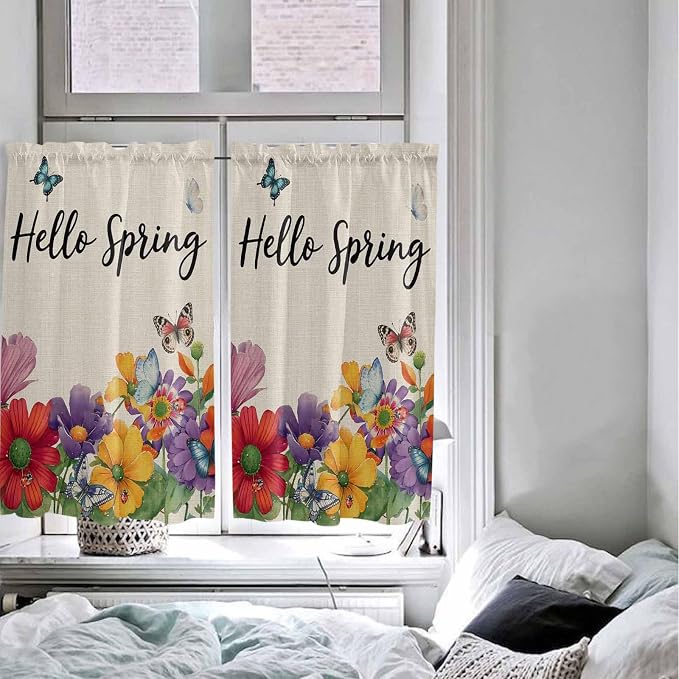 Spring Flowers Kitchen Curtains 54 Inches length, Farmhouse Vintage Country - Image 5