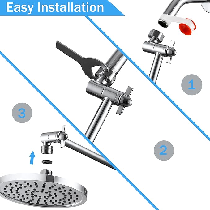 Chrome Shower Head Extension, 10 Inch Solid Brass Shower Extension Arm with Durable Anti-leak Lock Joints, Adjustable Shower Head Extension Arm