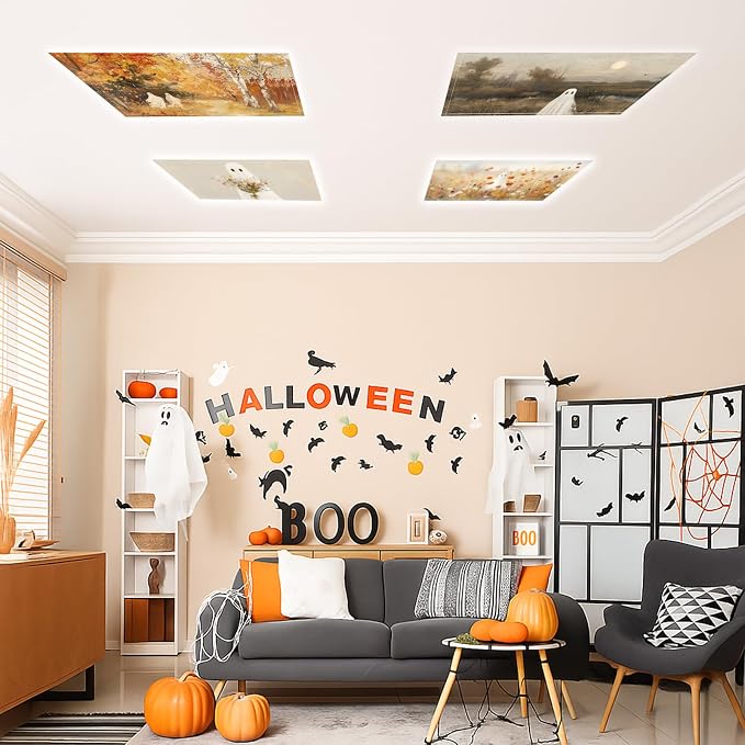 Glooglitter 4 Pcs Halloween Ghost Fluorescent Light Covers 4 x 2 ft Fall - Image 4