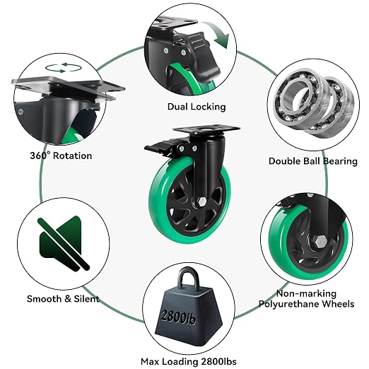 6 Inch Caster Wheels, Locking Casters Set of 4 Heavy Duty, Silent Top Plate - Image 7