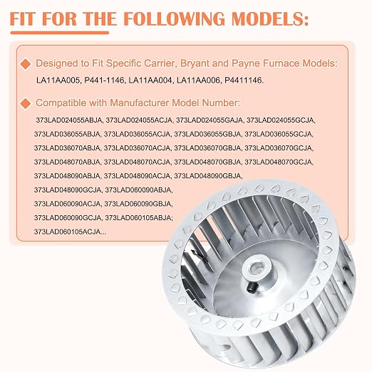 Hiorucet LA11AA005 Blower Wheel, P4411146 Draft Inducer Motor Wheel - Image 2