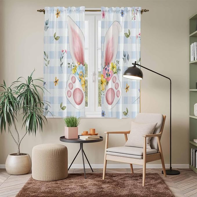 Easter Window Curtains 63 Inch Long 2 Panel Set, Rod Pocket Bedroom Curtains & - Image 7
