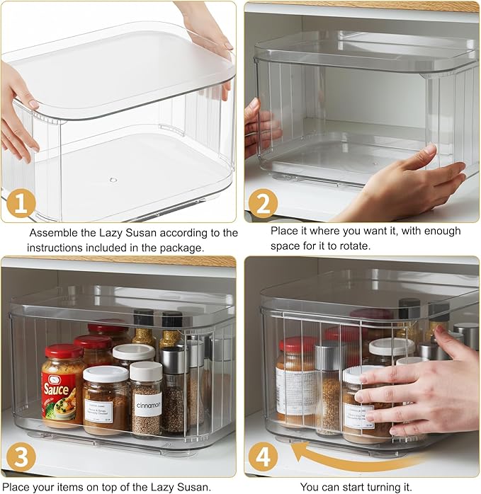 2-Tier Lazy Susan Turntable Organizer for Cabinet/Countertop/Pantry/Bathroom/Coffee Bar, 12.8''Lazy Susan 360°Rotating Storage, Max Weight The Top Holds Up to 26lb (1Pack)
