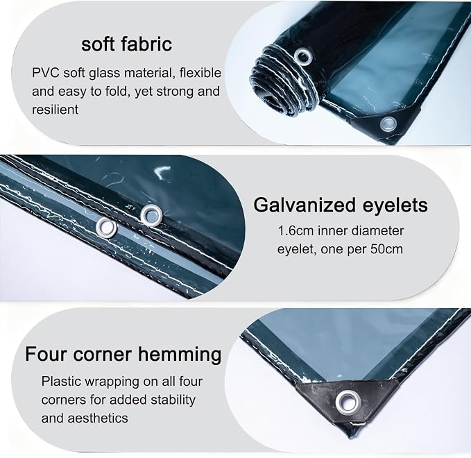 Curtain Patio Enclosure with Zippe, Heavy Duty PVC Transparent Tarpaulin Side - Image 4